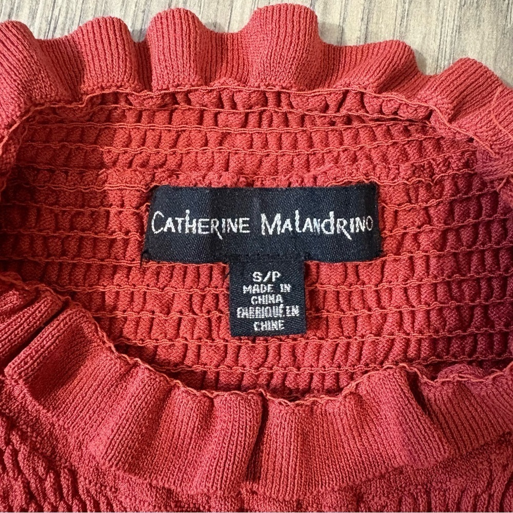 Catherine Malandrino Smocked Stretch Ruffle Top Women’s Sz S Burnt Orange - Picture 5 of 6